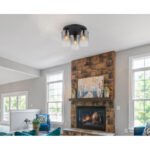 Plafonieră metal negru mat, sticlă de culoare fumurie, gradient transparent, ø: 405mm, H: 260mm, excl. 3x E27 40W 230V
