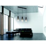 Lampă suspendată metal negru mat, sticlă de culoare fumurie, gradient transparent, cablu PVC negru, înălțimea poate fi redusă, LxLxA: 725x125x1500mm, fără 3x E27 40W 230V - imagine 2