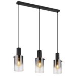 Lampă suspendată metal negru mat, sticlă de culoare fumurie, gradient transparent, cablu PVC negru, înălțimea poate fi redusă, LxLxA: 725x125x1500mm, fără 3x E27 40W 230V
