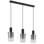 Lampă suspendată metal negru mat, sticlă de culoare fumurie, gradient transparent, cablu PVC negru, înălțimea poate fi redusă, LxLxA: 725x125x1500mm, fără 3x E27 40W 230V - imagine 3