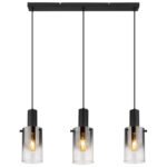 Lampă suspendată metal negru mat, sticlă de culoare fumurie, gradient transparent, cablu PVC negru, înălțimea poate fi redusă, LxLxA: 725x125x1500mm, fără 3x E27 40W 230V - imagine 4
