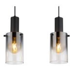 Lampă suspendată metal negru mat, sticlă de culoare fumurie, gradient transparent, cablu PVC negru, înălțimea poate fi redusă, LxLxA: 725x125x1500mm, fără 3x E27 40W 230V - imagine 5