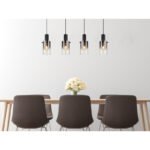Lampă suspendată metal negru mat, sticlă de culoare fumurie, transparentă, cablu PVC negru, înălțimea poate fi scurtată, sticlă cu gradient de culoare, LxLxA: 1025x125x1500mm, fără 4x E27 40W 230V - imagine 2