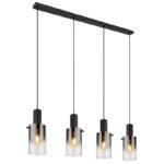Lampă suspendată metal negru mat, sticlă de culoare fumurie, transparentă, cablu PVC negru, înălțimea poate fi scurtată, sticlă cu gradient de culoare, LxLxA: 1025x125x1500mm, fără 4x E27 40W 230V