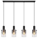 Lampă suspendată metal negru mat, sticlă de culoare fumurie, transparentă, cablu PVC negru, înălțimea poate fi scurtată, sticlă cu gradient de culoare, LxLxA: 1025x125x1500mm, fără 4x E27 40W 230V - imagine 4
