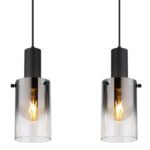 Lampă suspendată metal negru mat, sticlă de culoare fumurie, transparentă, cablu PVC negru, înălțimea poate fi scurtată, sticlă cu gradient de culoare, LxLxA: 1025x125x1500mm, fără 4x E27 40W 230V - imagine 5