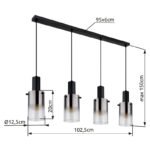 Lampă suspendată metal negru mat, sticlă de culoare fumurie, transparentă, cablu PVC negru, înălțimea poate fi scurtată, sticlă cu gradient de culoare, LxLxA: 1025x125x1500mm, fără 4x E27 40W 230V - imagine 6