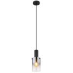 Lampă suspendată metal negru mat, sticlă fumurie, gradient transparent, cablu PVC negru, înălțimea poate fi scurtată, ø: 125mm, H: 1500mm, fără 1x E27 40W 230V