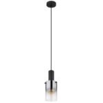 Lampă suspendată metal negru mat, sticlă fumurie, gradient transparent, cablu PVC negru, înălțimea poate fi scurtată, ø: 125mm, H: 1500mm, fără 1x E27 40W 230V - imagine 3