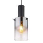 Lampă suspendată metal negru mat, sticlă fumurie, gradient transparent, cablu PVC negru, înălțimea poate fi scurtată, ø: 125mm, H: 1500mm, fără 1x E27 40W 230V - imagine 4