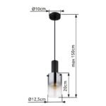 Lampă suspendată metal negru mat, sticlă fumurie, gradient transparent, cablu PVC negru, înălțimea poate fi scurtată, ø: 125mm, H: 1500mm, fără 1x E27 40W 230V - imagine 5
