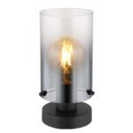 Lampă de masă metal negru mat, sticlă fumurie, gradient transparent, cablu PVC negru, întrerupător pe cablu, ø: 125mm, H: 263mm, lungime cablu 1500mm, fără 1x E27 40W 230V