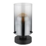 Lampă de masă metal negru mat, sticlă fumurie, gradient transparent, cablu PVC negru, întrerupător pe cablu, ø: 125mm, H: 263mm, lungime cablu 1500mm, fără 1x E27 40W 230V - imagine 3