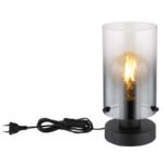 Lampă de masă metal negru mat, sticlă fumurie, gradient transparent, cablu PVC negru, întrerupător pe cablu, ø: 125mm, H: 263mm, lungime cablu 1500mm, fără 1x E27 40W 230V - imagine 4