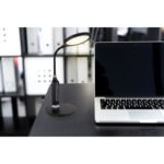 Lampă de masă plastic negru/satinat, crom, touch on/off, reglabil, variator tactil continuu, culori fixabile, funcție de memorie, adaptor inclus, flexo, L x l x I: 300x185x407mm, LED 9W 230V, sursă 22-800lm, ieșire 8-530lm, CCT 3000/4000/6500K