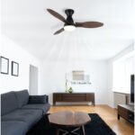 Ventilator de tavan,metal negru,plastic cu aspect de lemn,mai multe niveluri prin întrerupător de perete,memorie,temporizator,telecomandă,25m², 2 direcții de rotație, ø: 1070mm, Î: 350mm, LED 22W 230V, sursă 3570lm, putere 1897lm, CCT 3000/4500/6000K - imagine 2