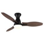 Ventilator de tavan,metal negru,plastic cu aspect de lemn,mai multe niveluri prin întrerupător de perete,memorie,temporizator,telecomandă,25m², 2 direcții de rotație, ø: 1070mm, Î: 350mm, LED 22W 230V, sursă 3570lm, putere 1897lm, CCT 3000/4500/6000K
