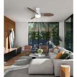 Ventilator de tavan, metal/plastic alb, plastic imitație lemn, mai multe viteze prin întrerupător de perete, memorie, temporizator, telecomandă, 25m², 2 direcții de rotație, ø:1070mm, Î:350mm,LED 22W 230V,sursă 2570lm,putere 1897lm,CCT3000/4200/6000K - imagine 2