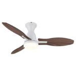 Ventilator de tavan, metal/plastic alb, plastic imitație lemn, mai multe viteze prin întrerupător de perete, memorie, temporizator, telecomandă, 25m², 2 direcții de rotație, ø:1070mm, Î:350mm,LED 22W 230V,sursă 2570lm,putere 1897lm,CCT3000/4200/6000K