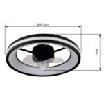Ventilator de tavan metal/plastic negru mat, plastic transparent/alb, reglabil, mai multe niveluri prin intermediul întrerupătorului de perete, telecomandă, 15m², ø: 495mm, H: 150mm, LED 30W 230V, sursă 490-3260lm, ieșire 360-2215lm, CCT 2700-6500K - imagine 6