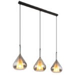 Lampă suspendată din metal negru mat, sticlă de culoare fumurie, cablu negru, înălțimea poate fi redusă, LxLxA: 900x200x1400mm, excl. 3x E27 60W 230V