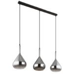 Lampă suspendată din metal negru mat, sticlă de culoare fumurie, cablu negru, înălțimea poate fi redusă, LxLxA: 900x200x1400mm, excl. 3x E27 60W 230V - imagine 3