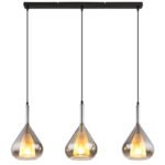 Lampă suspendată din metal negru mat, sticlă de culoare fumurie, cablu negru, înălțimea poate fi redusă, LxLxA: 900x200x1400mm, excl. 3x E27 60W 230V - imagine 4