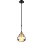 Suspendare metal negru mat, sticla fumurie, cablu negru, inaltime scurta, ø: 200mm, H: 1500mm, excl. 1x E27 60W 230V