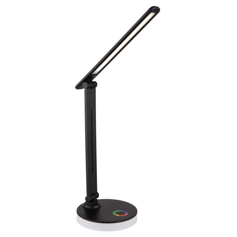 geraldo-58445b-g28677 Lampă de masă din plastic negru mat, plastic opal, touch on/off, variator de intensitate variabil continuu, adaptor incl., cablu USB incl., LxLxA: 280x150x500mm, LED 5W+RGB LED 2W 230V, sursă 60-582lm, ieșire 50-538lm, CCT 2700/6500/4000K - imagine 1