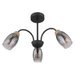 Plafonieră metal negru mat, sticlă fumurie colorată, metal lemn optic închis, ø: 470mm, I: 290mm, fără 3x E14 25W 230V - imagine 3