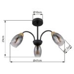 Plafonieră metal negru mat, sticlă fumurie colorată, metal lemn optic închis, ø: 470mm, I: 290mm, fără 3x E14 25W 230V - imagine 4