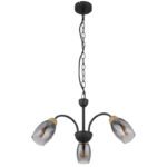 Lampă cu suspensie metal negru mat, sticlă fumurie colorată, metal lemn optic închis, cablu PVC negru, ø: 470mm, I: 1200mm, excl. 3x E14 25W 230V - imagine 3