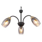 Lampă cu suspensie metal negru mat, sticlă fumurie colorată, metal lemn optic închis, cablu PVC negru, ø: 470mm, I: 1200mm, excl. 3x E14 25W 230V - imagine 4