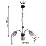 Lampă cu suspensie metal negru mat, sticlă fumurie colorată, metal lemn optic închis, cablu PVC negru, ø: 470mm, I: 1200mm, excl. 3x E14 25W 230V - imagine 5