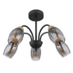 Plafonieră metal negru mat, sticlă fumurie colorată, metal lemn optic închis, ø: 470mm, I: 290mm, excl. 5x E14 25W 230V - imagine 3