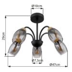 Plafonieră metal negru mat, sticlă fumurie colorată, metal lemn optic închis, ø: 470mm, I: 290mm, excl. 5x E14 25W 230V - imagine 4