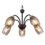 Lampă cu suspensie metal negru mat, sticlă fumurie, metal lemn optic închis, cablu PVC negru, ø: 470mm, I: 1200mm, excl. 5x E14 25W 230V - imagine 4