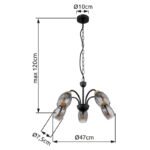 Lampă cu suspensie metal negru mat, sticlă fumurie, metal lemn optic închis, cablu PVC negru, ø: 470mm, I: 1200mm, excl. 5x E14 25W 230V - imagine 5