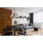 Lampă cu suspensie metal negru mat, sticlă fumurie, metal lemn optic închis, cablu PVC negru, ø: 470mm, I: 1200mm, excl. 5x E14 25W 230V