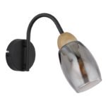 Aplică metal negru mat, sticlă fumurie, metal lemn optic închis, direcția luminii: în jos,  l x I x A: 80x175x220mm, excl. 1x E14 25W 230V - imagine 3