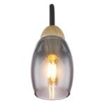 Aplică metal negru mat, sticlă fumurie, metal lemn optic închis, direcția luminii: în jos,  l x I x A: 80x175x220mm, excl. 1x E14 25W 230V - imagine 4