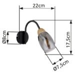 Aplică metal negru mat, sticlă fumurie, metal lemn optic închis, direcția luminii: în jos,  l x I x A: 80x175x220mm, excl. 1x E14 25W 230V - imagine 5