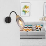 Aplică metal negru mat, sticlă fumurie, metal lemn optic închis, direcția luminii: în jos,  l x I x A: 80x175x220mm, excl. 1x E14 25W 230V