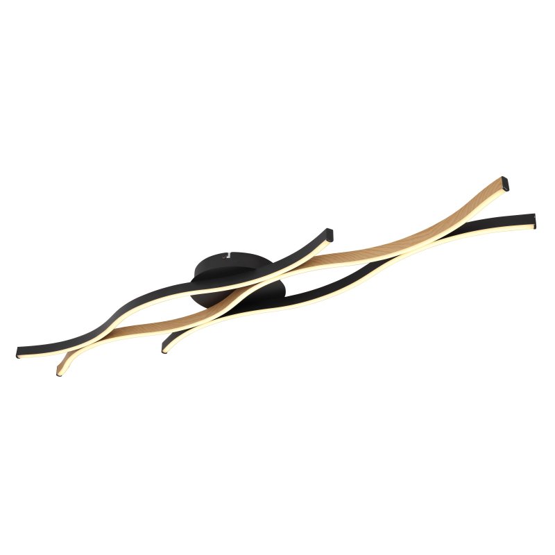geronimo-67206dw-g28213 Plafonieră metal negru mat, plastic alb, aluminiu negru mat, aluminiu optic din lemn închis, L x l x I: 1080x180x60mm, inclusiv LED 35W 230V, 3610lm Sursă, 1250lm Ieșire, 3000K - imagine 1
