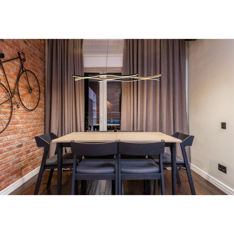 geronimo-67206hw-g28215-4 Lampă cu suspensie metal negru mat, plastic alb, aluminiu negru mat, aluminiu optic din lemn închis, cablu PVC negru, reglabil pe înălțime (lampă cu suspensie), L x l x I: 1080x180x1200mm, incl. LED 35W 230V, 3570lm Sursă, 1320lm Ieșire, 3000K - imagine 1