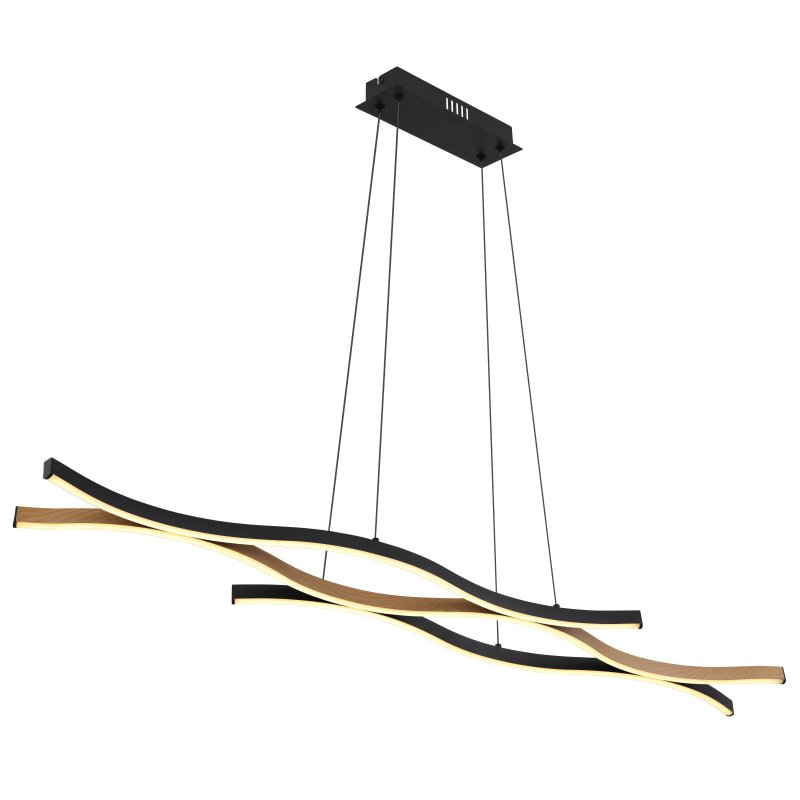 geronimo-67206hw-g28215 Lampă cu suspensie metal negru mat, plastic alb, aluminiu negru mat, aluminiu optic din lemn închis, cablu PVC negru, reglabil pe înălțime (lampă cu suspensie), L x l x I: 1080x180x1200mm, incl. LED 35W 230V, 3570lm Sursă, 1320lm Ieșire, 3000K - imagine 1