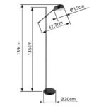 Lampadar metal negru, plastic satinat, reglabil , cablu 1,8m, comutator, LxLxH: 477x200x1350, excl 1xE14 40W 230V - imagine 6