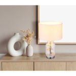 Lampă de masă din metal cromat, sticlă transparentă, textil alb, plastic alb, cablu PVC transparent, întrerupător pe cablu, ø: 250mm, H: 380mm, lungime cablu 1500mm, fără 1x E27 40W 230V - imagine 2