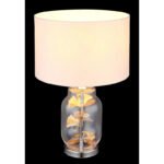 Lampă de masă din metal cromat, sticlă transparentă, textil alb, plastic alb, cablu PVC transparent, întrerupător pe cablu, ø: 250mm, H: 380mm, lungime cablu 1500mm, fără 1x E27 40W 230V - imagine 3
