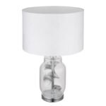 Lampă de masă din metal cromat, sticlă transparentă, textil alb, plastic alb, cablu PVC transparent, întrerupător pe cablu, ø: 250mm, H: 380mm, lungime cablu 1500mm, fără 1x E27 40W 230V - imagine 4